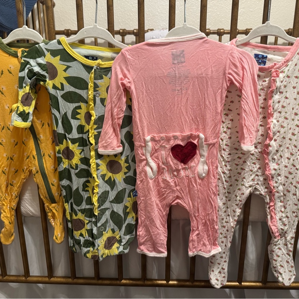Kickee Pants Set of Four Baby Onesies with Floral and Heart Designs